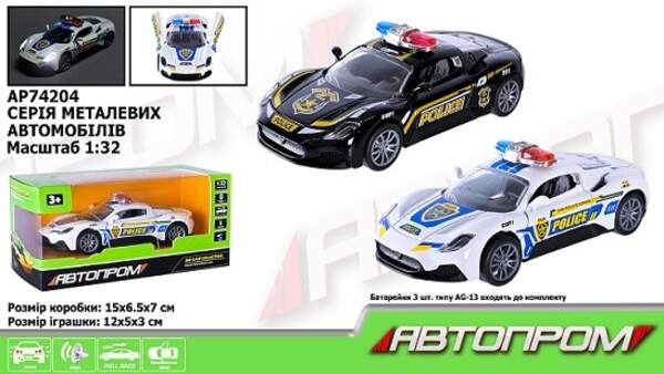 Машина мет. АВТОПРОМ арт. AP74204 (48шт) 1:32,2 кольори, відкр.двері, батар.,світ., звук,короб.15*6, (шт)