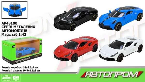 Машина мет. АВТОПРОМ арт. AP43100 (96шт/2) 1:43, 4 кольори відкр.двері, у короб. 14*7*6,5см (шт)
