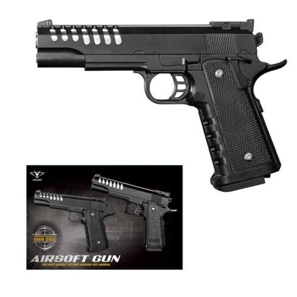 Пістолет V301 (48шт) 22см, пластикові кулі, лазер, світло, бат(табл), в кор-ці, 25-16,5-4,5см (шт)