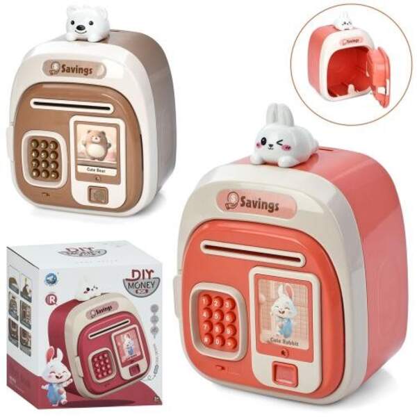 Банківський термінал 7603 (24шт) 23см,  сейф з кодом, відбиток,затягує купюри, 2 види(заєць, ведмідь (шт)