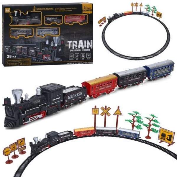 Залізниця 9299-87 (24шт) 104,5-68см, локомотив, вагони 4шт, звук, 28дет, на бат-ці, в кор-ці, 42,5-2 (шт)