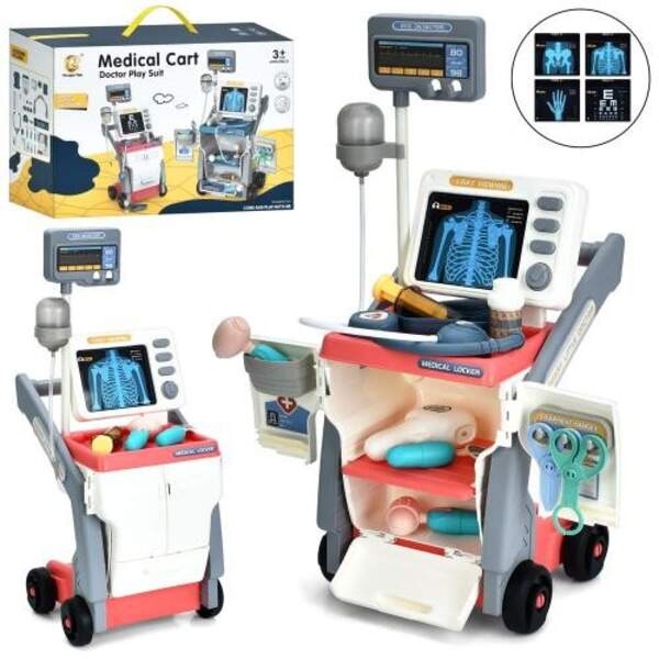 Набір лікаря 927 (12шт) візок, рентген, стетоскоп, крапельниця, мед.інструменти, звук, світло, на ба (шт)