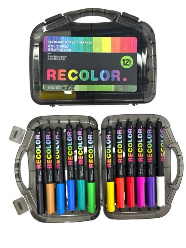 Акрилові фломастери в прозр. кор. в 12кол. на водній основі (3,8*16,5*13)см №1070-12 (96) (шт)