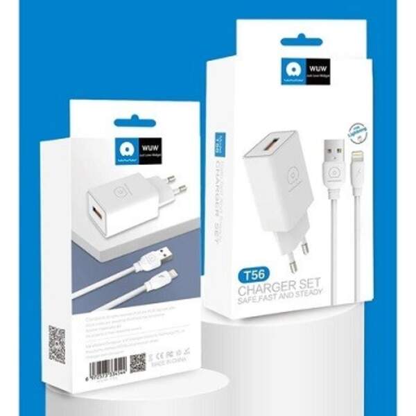 Пристрої побутові для заряджання акумуляторів мобільних телефонів WUW T56 + кабель юсб лайтнінг (шт)