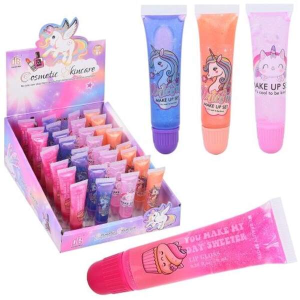 Косметика 2625D (768шт) блиск для губ, 8-2,5-1см, 32шт(4види) в дисплеї, 16,5-8,5-22см (шт)