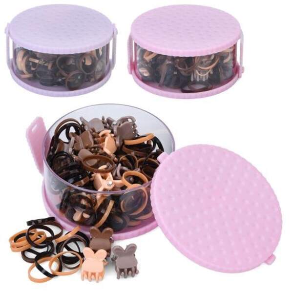 Аксесуар для волосся A0387 (408шт) набір заколок і резинок, мікс кольорів, у колбі , 7-7-3,5,  упако (шт)