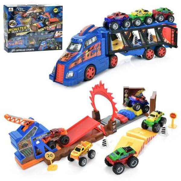 Трейлер DS074 (8шт) 47,5см, трек, машинки 5шт 8см, дорожні знаки, в кор-ці, 48-40-10см (шт)