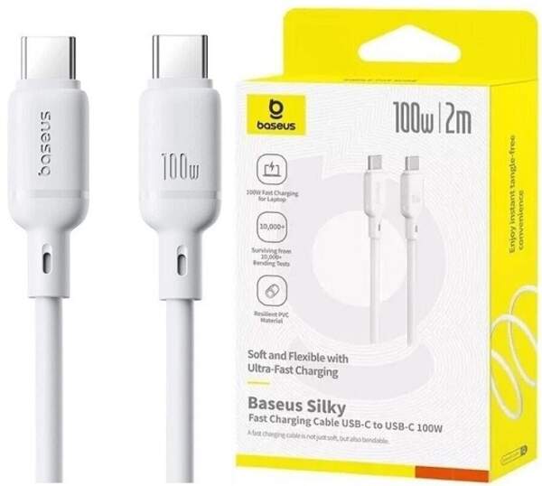 Кабель Baseus Silky Series Fast Charging Type-C to Type-C 100W (2m) white (P10377704213-01) (шт)