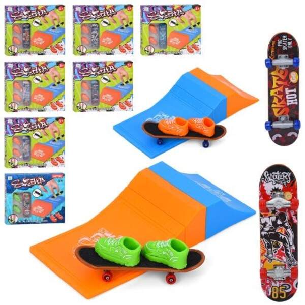 Гра 6688-158-159 (96шт) фінгерборд, міні скейт, 9,5см, трамплин, кросівки, мікс видів, в кор-ці, 20, (шт)