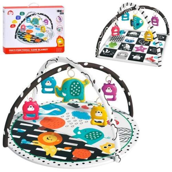 Килимок для немовляти 1688-46-7 (16шт) дуга 2шт, підвіски 5шт (1шт-пискавка), 2 види (коло 74см, ква (шт)