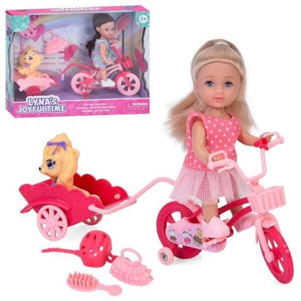 Лялька 3806 (36шт) 11см, шарнірні ноги, велосипед з возиком, собака 5см, аксесуари, 2 види, в кор-ці (шт)