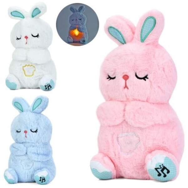 Нічник INT 0005 (50шт) зайчик, 26-15-10см, світло, музика, дихає, м'яка іграшка, плюш, 3 кольори, на (шт)