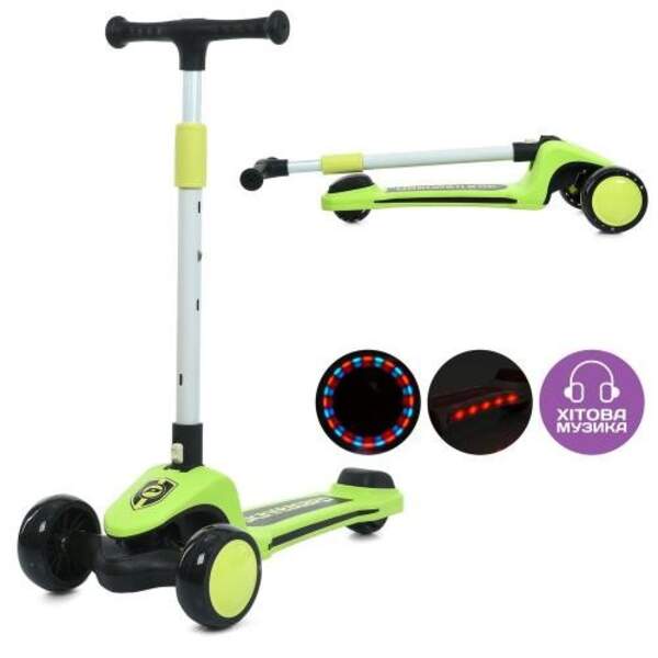 Самокат JR3-131-LGR (1шт)  Max-big, метал+пластик, 3 колеса PU, 2пер135мм світло, задн 90мм світло, (шт)