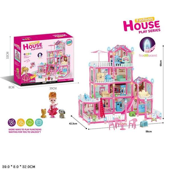 Ляльковий будинок 556-43A з лялькою,меблями і аксес.світ.кор.39*8*32 /16/ (шт)