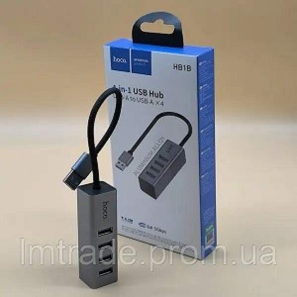 USB HUB Hoco HB1B 4in1 (USB to 4xUSB 3.0) (1m) Metal gray (шт)