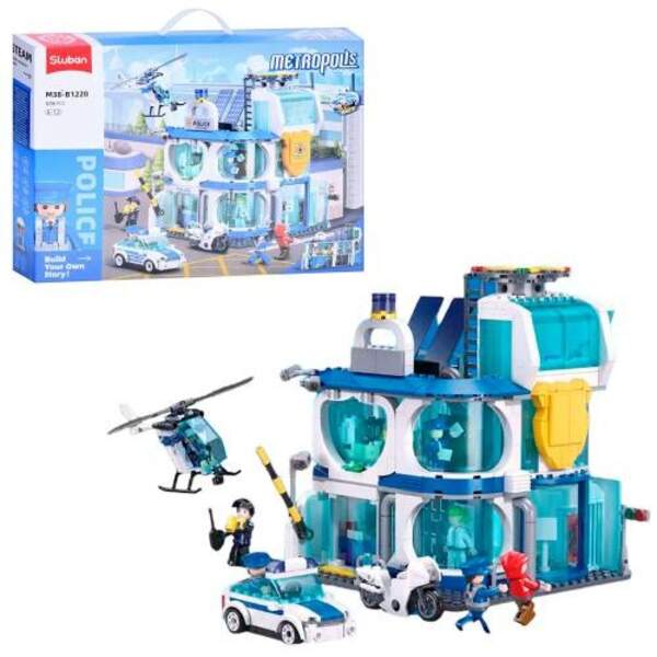 Конструктор SLUBAN M38-B1220 (8шт) поліція, поліцейський відділок, 33,5см, фігурки, транспорт, 686де (шт)