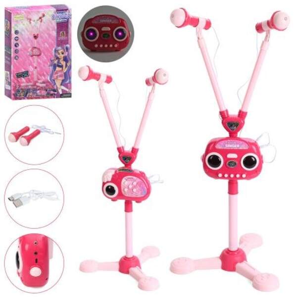 Мікрофон HY832-833-E (16шт) на стійці, 35-35-в102см, мікрофон 2шт, музика, світло, Bluetooth, 2 види (шт)