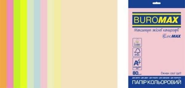 Папір кольоровий Euromax 80г/м2, PASTEL+NEON, 10кольорів, 50арк. BM.2721750E-99 (1/50шт) (шт)