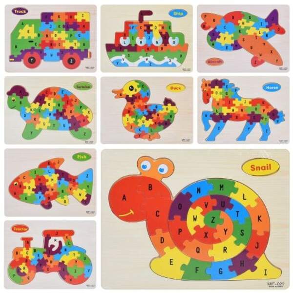 Дерев'яна іграшка Пазли MD 0777 (50шт) назви англ., алфавіт (англ), 9 видів, у пакеті, 22,5-18-0,5см (шт)