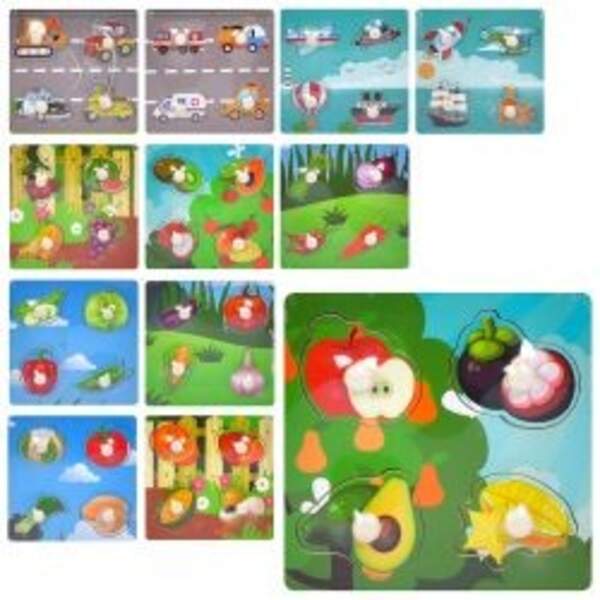 Дерев'яна іграшка Рамка-вкладиш MD 1515 (80шт) з ручкою, 4 фігури, мікс видів, у пакеті, 15-15-1,5см (шт)