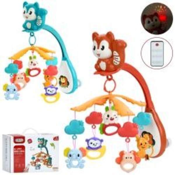 Карусель на кроватку 668-38N (12шт) мобіль на ліжко, пульт, білка, підвіски (тварини-брязкальце 5шт) (шт)