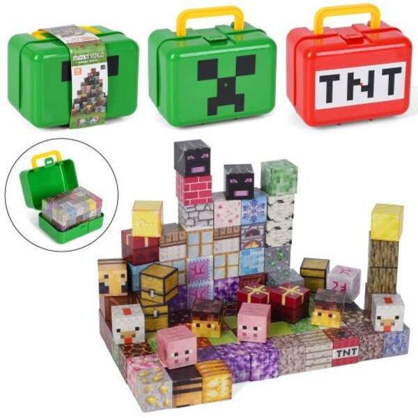 Конструктор L001-24A-B (12шт) магнітний, куб 2см, 96дет, в кор-ці, чемодан, 2 види, в карт.обгортці, (шт)