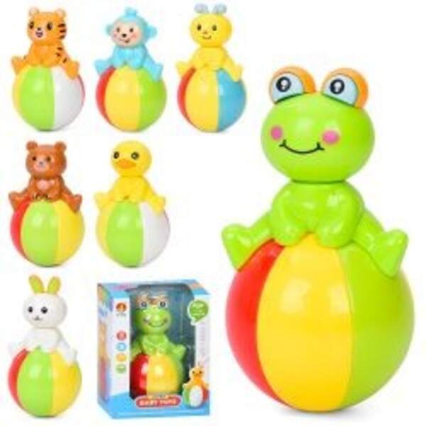 Неваляшка 6525-6-7 (48шт) тварина, 13см, звук, 7видів (мавпа, зайчик, жаба, качка, тигр, ведмідь, ко (шт)