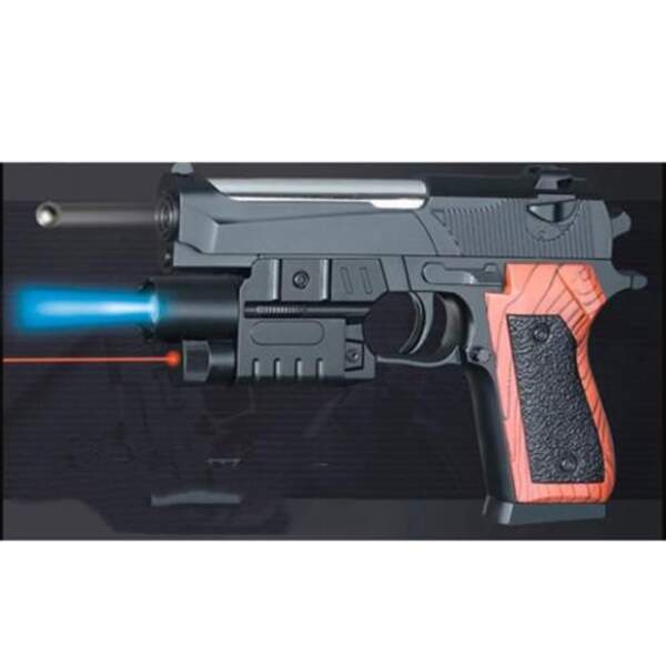Пістолет P2117-G+ (72шт) 18см, пластикові кулі, лазер, світло, на бат(табл), у пакеті, 15-21-3,5см (шт)