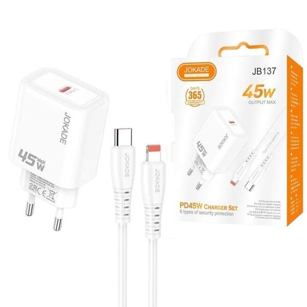 МЗП JOKADE JB137 PD45W + кабель Type-C to Lightning білий (шт)