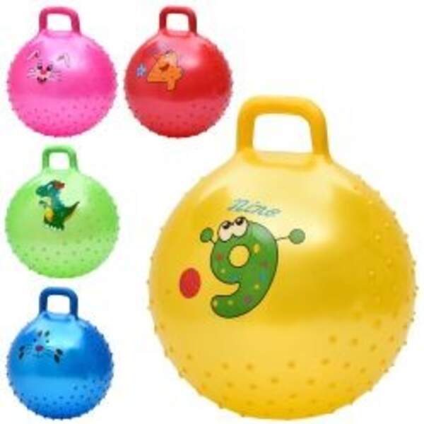 М'яч для фітнесу MS 4857 (25шт) 45см, з ручкою, 350г, масажний, мікс видів/5кольорів, у пакеті, 19-1 (шт)