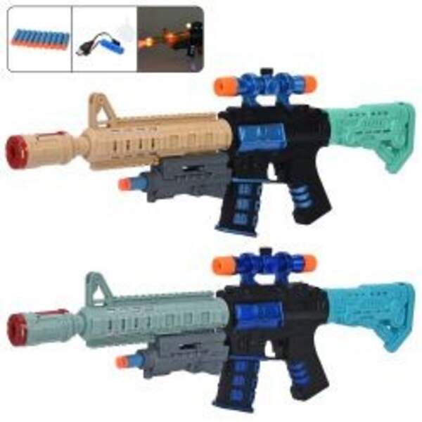 Автомат 2042D (24шт) 51см, акум, пара/дим, рухливе дуло, звук, світло, м'які кулі-присоки 10шт, USBз (шт)