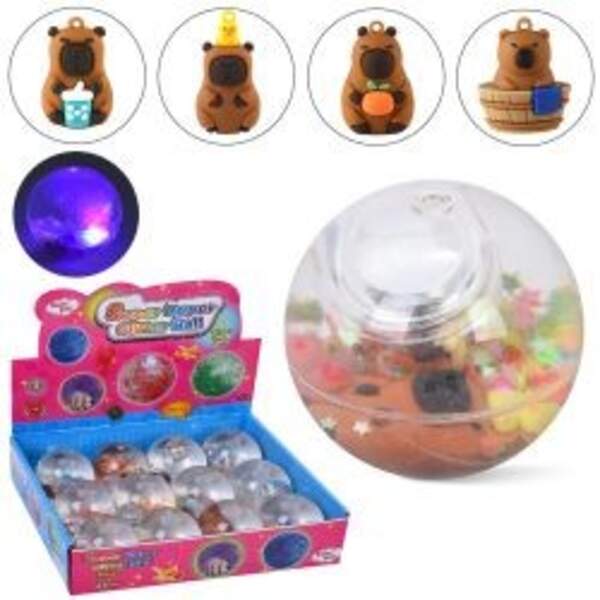 Стрибуни MS 4903 (144шт) водяні, 6,5см, капібара, світло, мішура, на бат(табл), 12шт(мікс видів) в д (шт)