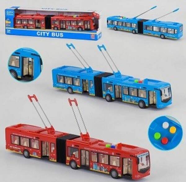 Тролейбус RJ3346B (12шт) інерція, 46см, 1:16, звук, світло, відчиняються двері,гумові колеса,2 кольо (шт)
