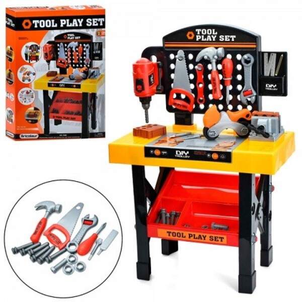Набір інструментів 1896 (4шт) столик/верстат, 50-26-75см, дриль-механічна, молоток, пила, викрутка, (шт)