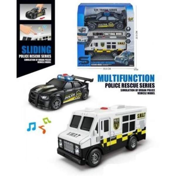 Транспорт спецслужб JS235-10 (24шт) інерція, 15см, 1:24, набір 2шт, поліція, звук, світло, гумові ко (шт)
