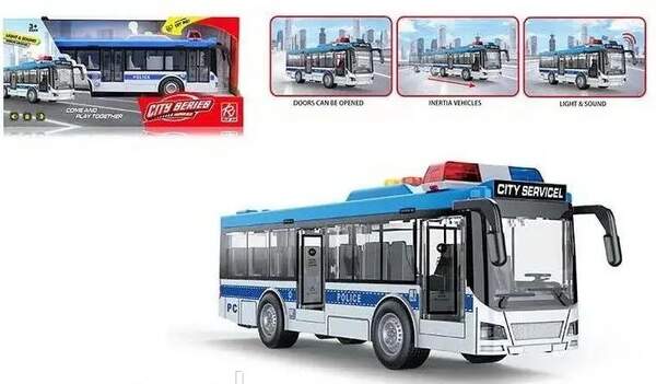 Автобус RJ5513AB (12шт) інерція, 28см, 1:16, поліція, відчиняються двері, звук, світло, гумові колес (шт)