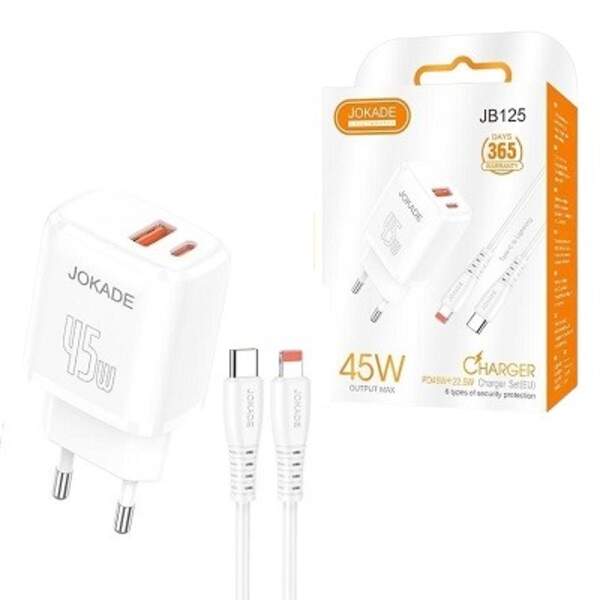 МЗП JOKADE JB125 PD45W+22.5W + кабель Type-C to Lightning білий (шт)