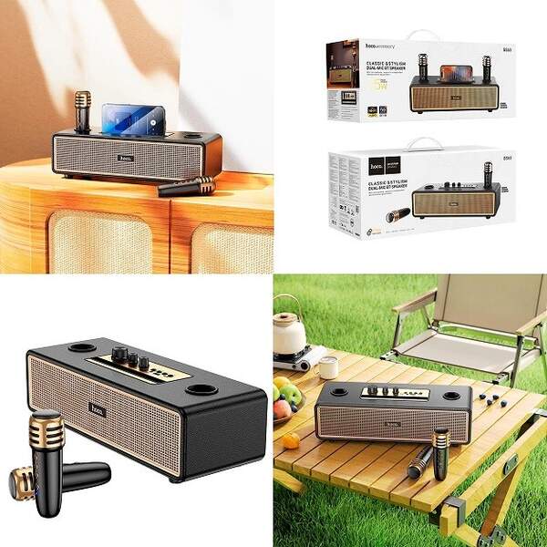 Акустика-караоке HOCO BS63 Graceful wireless dual-mic BT speaker BT5.4, TWS/USB/AUX/TF, 25W (шт)