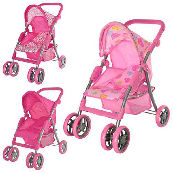 Коляска 9352/011 (3шт) для ляльки, прогул, заліз+тканина, рег.руч, колеса 6шт, кошик, у кор-ці, 52,5 (шт.)