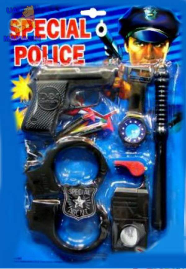 Набір поліції Х 44-6 D (144шт) пістолет, наручники, годинник, на листі, 31см (шт.)