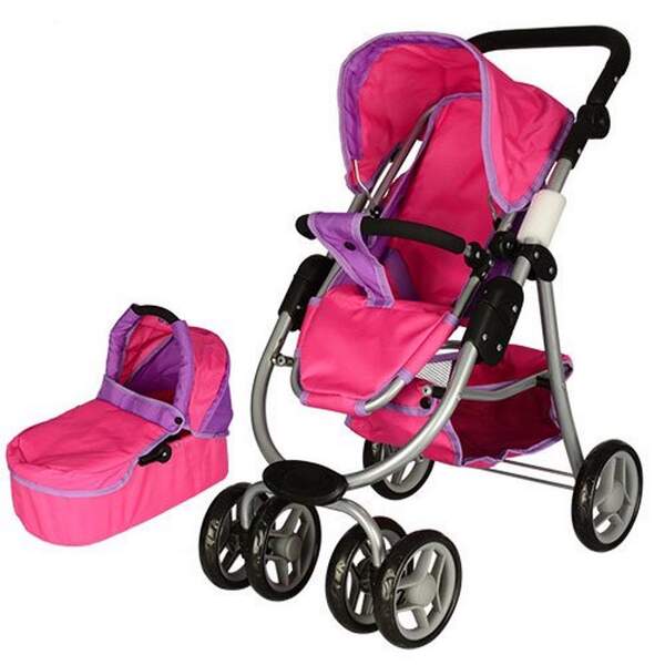 Коляска 9662M (3шт) для ляльки,жов,прогулянкова/класика,двійн.колеса,поворот,кошику,кор-ці, (шт.)