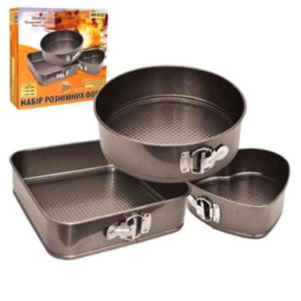 Форми роз'ємні 3шт/наб серце 25*22*7.4см коло 25*7.6см квадрат 26*26*7.6см MH-0122 (12наб) (шт.)