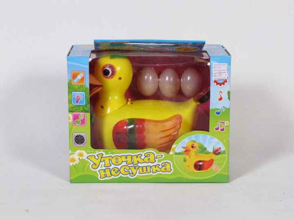 Качка 20218 (48шт) 19-17-13см, їздить, несе яйця, муз, світло, яйця 3шт, на бат-ці, в кор-ку, 23-18, (шт.)