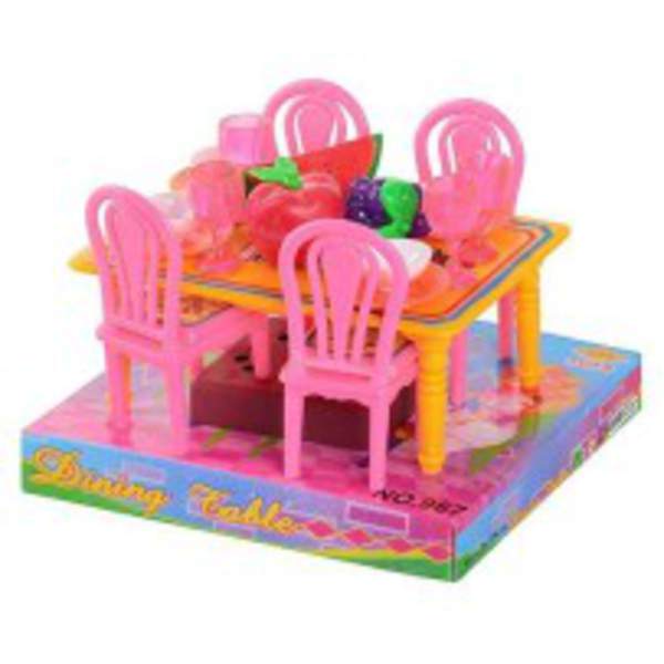 Їдальня 967 (180шт) стіл, 4 стільці, посуд, фрукти, в слюді, 13-11-9см (шт.)