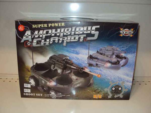 Р/У Танк-амфибия 24883 (12шт) стреляет пулями, аккум, 2 цвета, свет, в кор-ке, 36-25-17см (шт.)