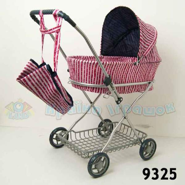 Коляска 9325 (6шт) для ляльки,заліз,67-63-35,кошик,сумка,вис до ручки-66см,3види,в кульку,62-35-12см (шт.)