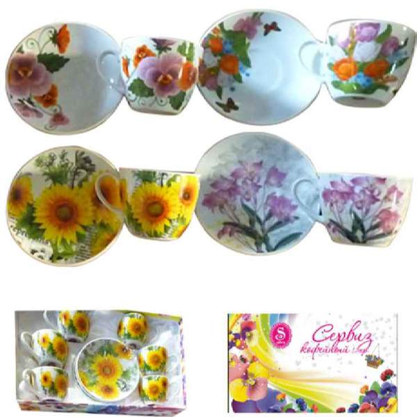 1452 Сервіз кавовий 12 пр. Квіти мікс4 (80мл,d11см) (шт.)
