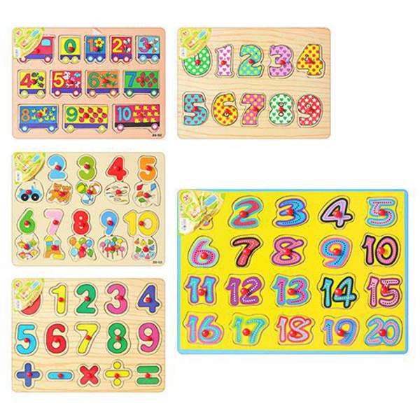 Дерев'яна іграшка Рамка-вкладиш MD 0646 (144шт) з ручкою, цифри, 5 видів, 29,5-21,5см (шт.)