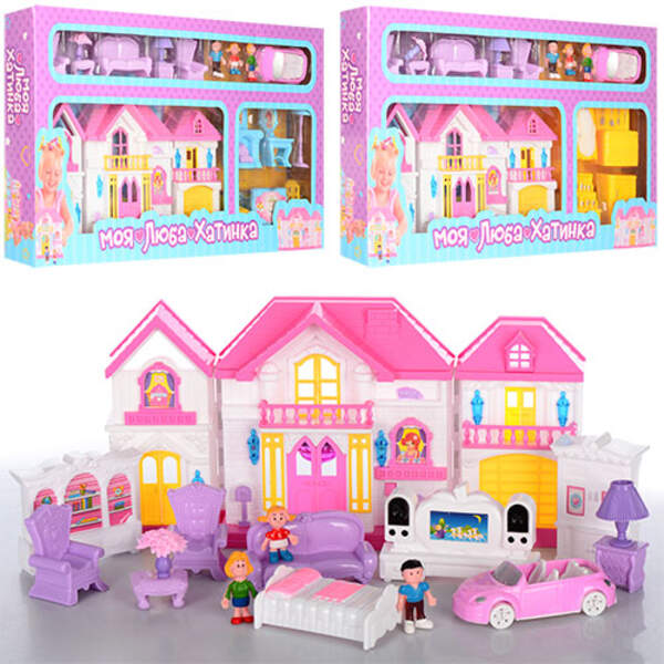 Будиночок WD-922A-B-E (12шт) 38 см, меблі, фігурка, машина, звук, світло, 3 вид, на бат-ці, в кор-ці (шт.)