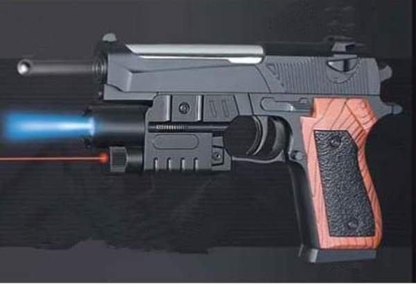 Пістолет P2117-G+ (72шт) 18см, пластикові кулі, лазер, світло, на бат(табл), у пакеті, 15-21-3,5см (шт.)